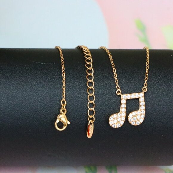 "Sparkling Music Note Pendant Rose Gold Necklace, XPNL1892 - Picture 9 of 12